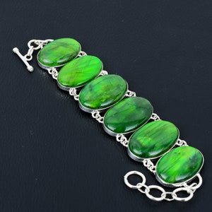 Grünes Feuer Labradorit Armband: Handgefertigte verstellbare Kette aus 925 Sterlingsilber