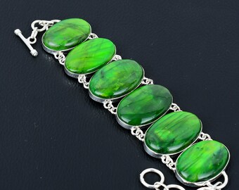 Bracciale in labradorite verde fuoco: catena regolabile realizzata a mano in argento sterling 925