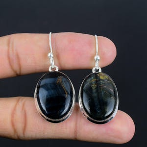 Handmade Pietersite Earrings: Oval Gemstone, 925 Sterling Silver