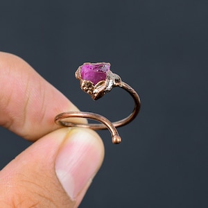 Handmade Electroformed Copper Ring: Pink Tourmaline Rough, Adjustable
