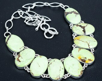 Lemon Chrysoprase Necklace: Handmade 925 Sterling Silver Adjustable Chain