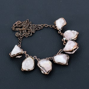 Handmade Rose Quartz Rough Copper Electroformed Necklace - 18 Inch