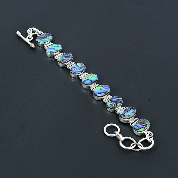 Abalone Shell Bracelet Natural Gemstone Bracelet 925 Sterling Silver Bracelet Adjustable Chain Bracelet Handmade Dainty Jewelry Gift For Her
