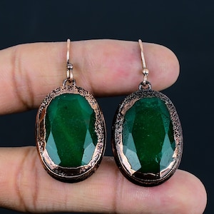 Faceted Zambian Emerald Earring Electroformed Copper Gemstone Earring Handmade Jewelry Designer Earring Electroformed Jewelry Gifts For Her