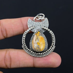 Handmade Brecciated Mookaite 925 Sterling Silver Pear Pendant