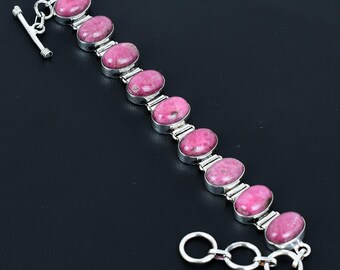 Pulsera de rodonita: cadena ajustable hecha a mano en plata de ley 925