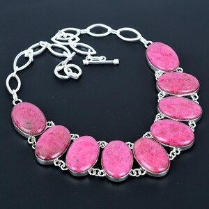 Rhodonite necklace genuine gemstone necklace 925 sterling silver necklace adjustable chain necklace handmade elegant jewelry gifts for women