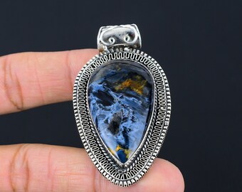 Ciondolo a forma di pera in pietersite: gioiello fatto a mano in argento sterling 925
