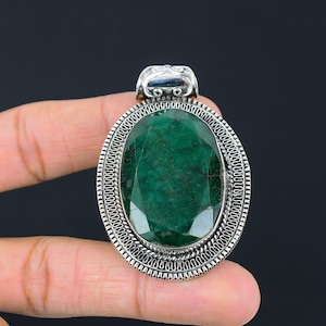 Faceted Zambian Emerald Pendant: Handmade 925 Sterling Silver Jewelry