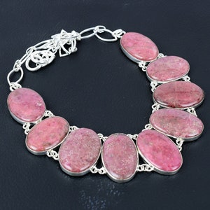 Rhodonite Necklace Gemstone Necklace 925 Sterling Silver Necklace Adjustable Chain Necklace Handmade Jewelry Wedding Gift Brand New Necklace