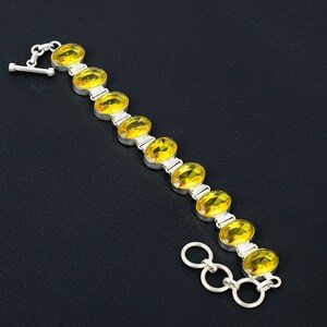 Faceted Citrine Bracelet: Handmade 925 Sterling Silver Adjustable Chain