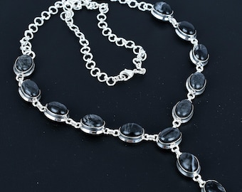Handmade Picasso Jasper Necklace: 925 Sterling Silver, Adjustable Chain