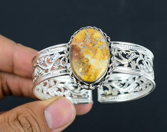 Brazalete de jaspe maligan hecho a mano: brazalete ajustable de plata de ley 925