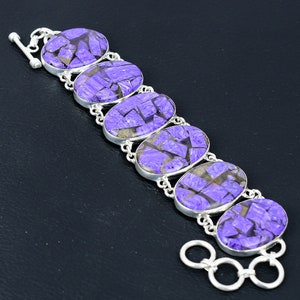 Copper Charoite 925 Sterling Silver Bracelet - Adjustable Gemstone Jewelry