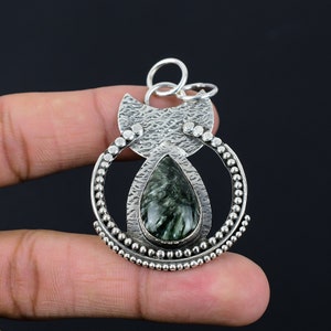 Handmade Seraphinite Pendant: 925 Sterling Silver Gemstone Jewelry