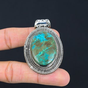 Chrysocolla Pendant: Handmade 925 Sterling Silver Gemstone Jewelry