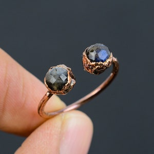 Faceted Labradorite Copper Ring, Handmade Adjustable Jewelry