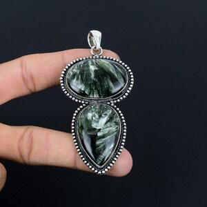 Handmade Seraphinite 925 Sterling Silver Statement Pendant