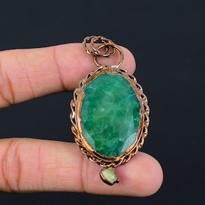 Handmade Electroformed Copper Zambian Emerald Pendant with Green Tourmaline