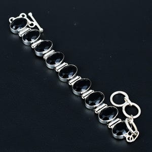 Faceted black onyx bracelet 925 sterling silver bracelet genuine gemstone jewelry adjustable chain bracelet handmade bracelet gifts for her