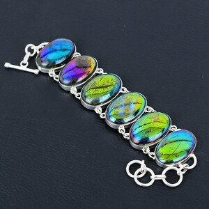 Rainbow Mystic Fire Labradorite Bracelet: Handmade 925 Sterling Silver, Adjustable