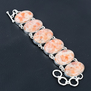 Sunstone Bracelet Natural Gemstone Bracelet 925 Sterling Silver Bracelet Adjustable Chain Bracelet Sunstone Silver Jewelry Handmade Bracelet