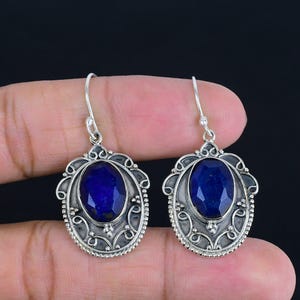 Faceted Blue Sapphire Sterling Silver Earrings: Handmade Vintage Jewelry