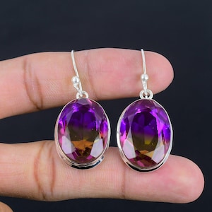 Handmade Faceted Ametrine Drop Earrings: 925 Sterling Silver