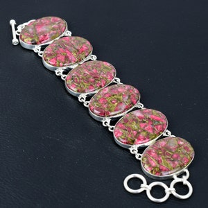 Copper Thulite Bracelet: Handmade 925 Sterling Silver Adjustable Jewelry