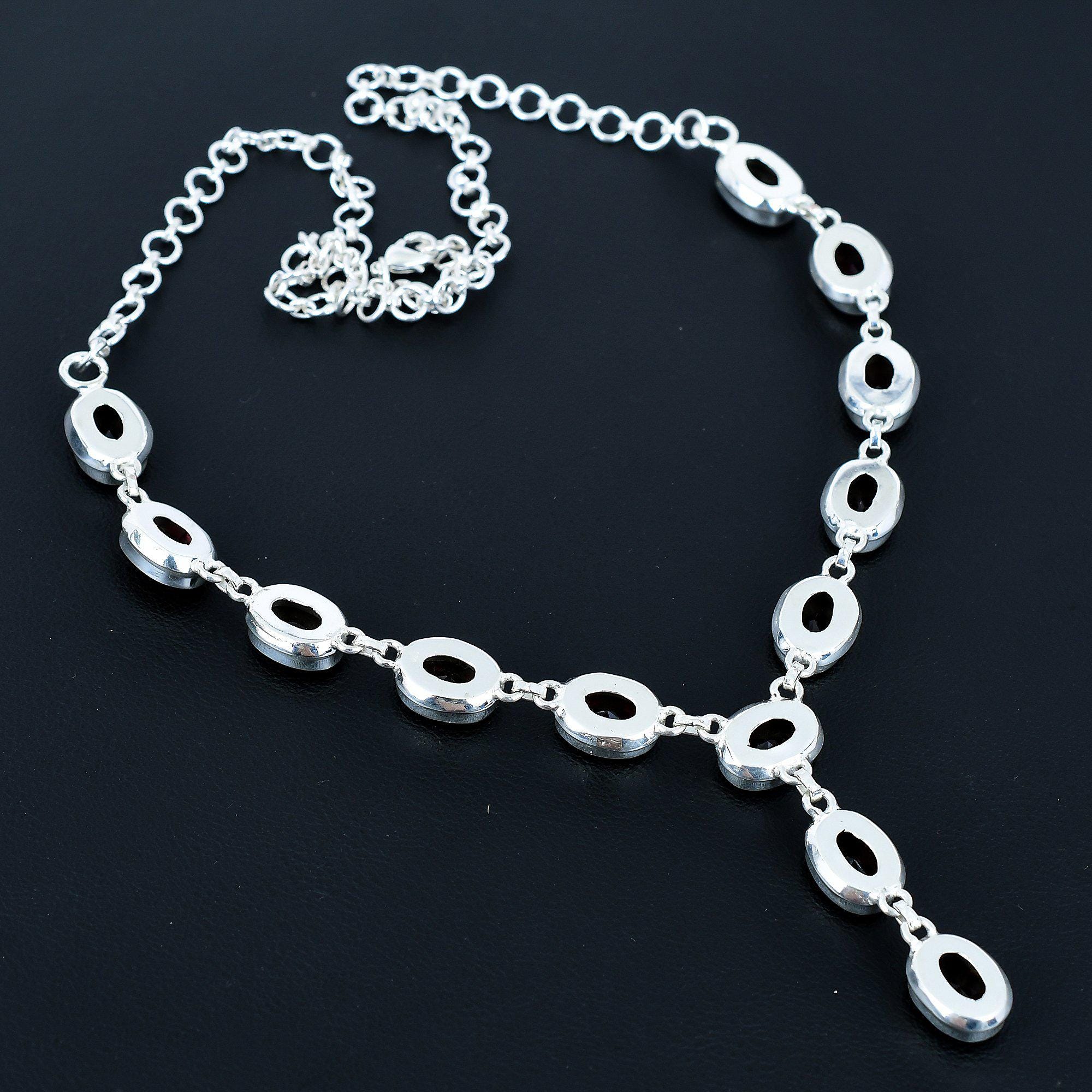 Argento Sterling 0.4ct Mozambico Granato Stile Vittoriano 45cm Collana