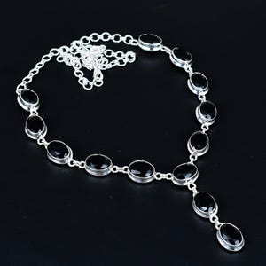 Handgemaakte gefacetteerde zwarte onyx-ketting: 925 sterlingzilver, verstelbaar