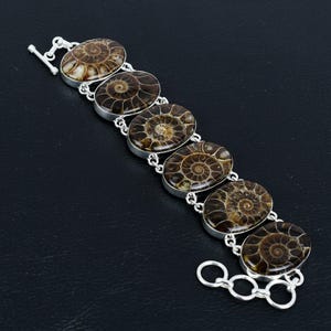Bracciale fossile di ammonite, bracciale in argento sterling 925, bracciale a catena regolabile, gioielli con pietre preziose fatti a mano, regali per donne, bracciale di design