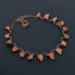 Handmade Electroformed Copper Carnelian Necklace - Adjustable Chain