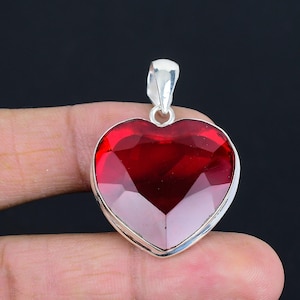 Handmade Heart Mozambique Garnet Pendant: 925 Sterling Silver