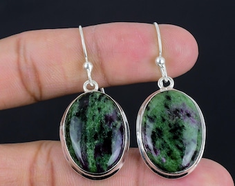Ruby Zoisite Earrings: Handmade 925 Sterling Silver Gemstone Jewelry