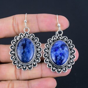 Sodalite Gemstone Earring Silver Jewelry Amazing Handmade Earring 925 Sterling Silver Earring Top Quality Sodalite Jewelry Anniversary Gifts