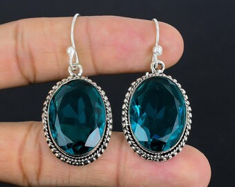 Brincos de Indicolita Facetada: Brincos Vintage de Prata de Lei 925
