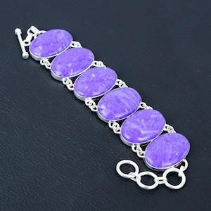 Charoite Bracelet Gemstone Jewelry Dainty Bracelet 925 Sterling Silver Bracelet Adjustable Chain Bracelet Handmade Bracelet Gift For Mother