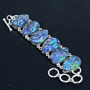 Abalone Shell Bracelet: Handmade 925 Sterling Silver Adjustable Chain