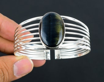 Handmade Pietersite Cuff Bracelet: Adjustable 925 Sterling Silver Bangle