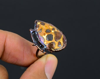 Anello in bauxite di rame elettroformato fatto a mano, gioiello con pietre preziose regolabile