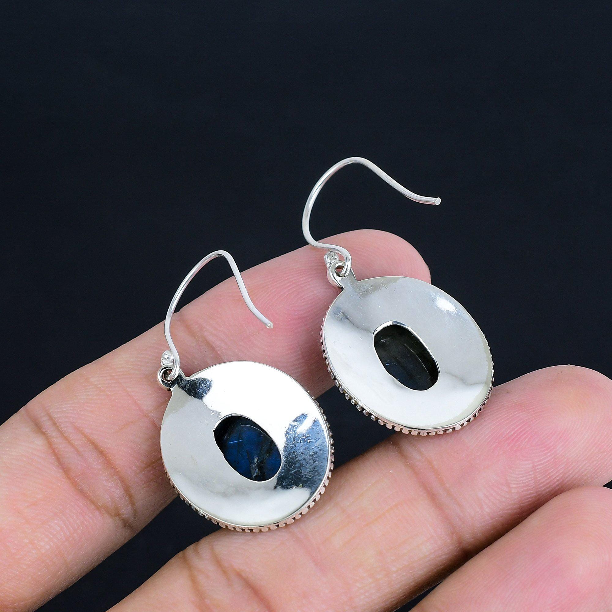 Orecchini Pendenti In Argento 925 Con Labradorite Blu Fatti A Mano Donna