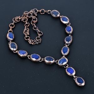 Electroformed Copper Blue Sapphire Necklace - Handmade Gemstone Jewelry
