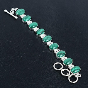 Malachit Edelstein Armband Elegante Schmuck 925 Sterling Silber Armband Verstellbar Kette Armband Handgemachte Malachit Schmuck Geschenke für Frau
