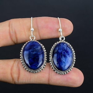 Sodalite Earring 925 Sterling Silver Earring Handmade Vintage Earrings Sodalite Natural Gemstone Jewelry Latest Design Earring Gifts For Her