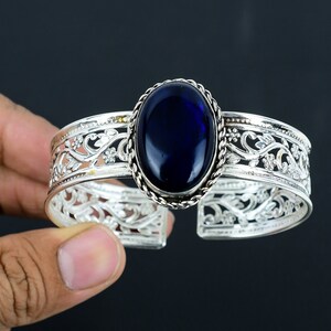 Brazalete de labradorita de fuego azul, joyería de piedras preciosas, brazalete ajustable de plata de ley 925, brazalete de diseño único, joyería hecha a mano para regalos