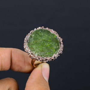 Moldavite Ring Electroformed Copper Gemstone Ring Adjustable Ring Unique Jewelry Handmade Stylish Ring Electroformed Jewelry Gift For Women