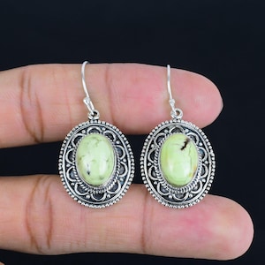 Lemon Chrysoprase Earrings: Handmade 925 Sterling Silver Dangle Jewelry