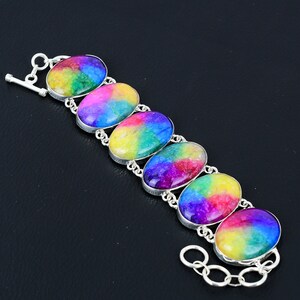 Rainbow Solar Quartz Druzy Bracelet: Handmade Sterling Silver Adjustable Chain