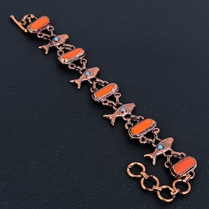 Red Coral Turquoise Fish Bracelet: Electroformed Copper Adjustable Jewelry